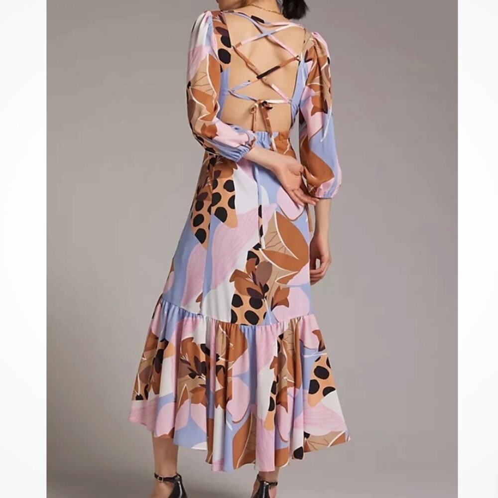 HUTCH x ANTHROPOLOGIE | Bloom Wrap Maxi Dress Ruffle Lace-up Back Abstract | XL - Picture 2 of 9